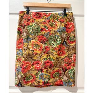 Talbots 8 Petite Floral Pencil Skirt Knee Length Art Colorful Fall Spring